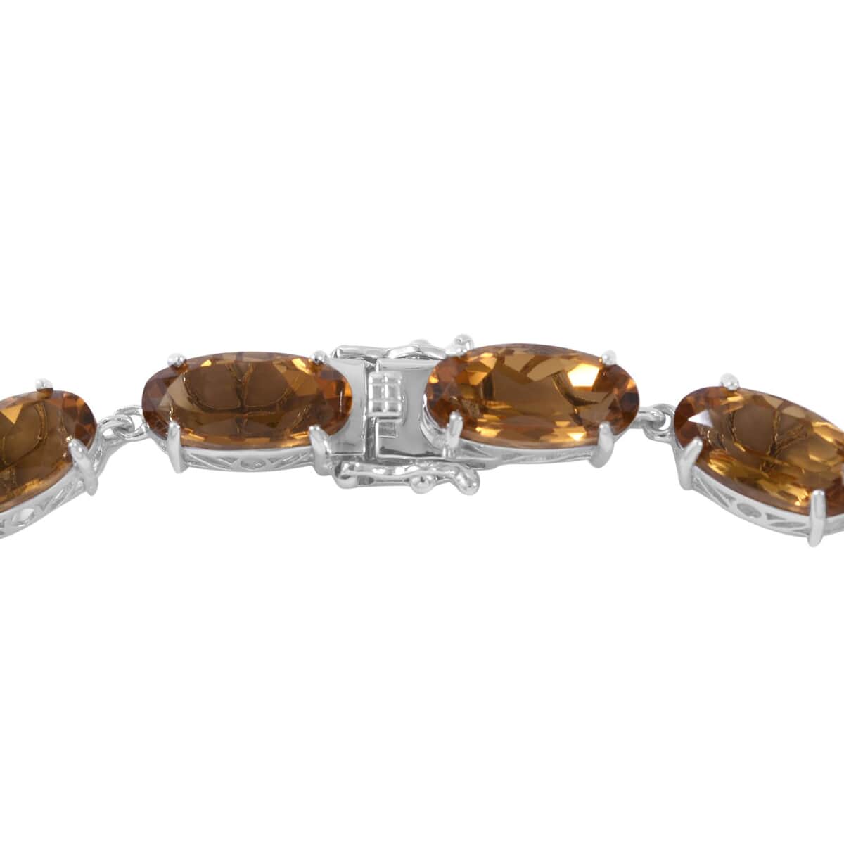 Brazilian Citrine Link Necklace 18 Inches in Platinum Over Sterling Silver 96.40 ctw image number 3