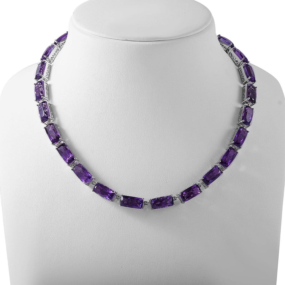African Amethyst Link Necklace 18 Inches in Platinum Over Sterling Silver 108.65 ctw image number 1