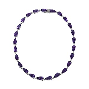 African Amethyst Link Necklace 18 Inches in Platinum Over Sterling Silver 79.50 ctw