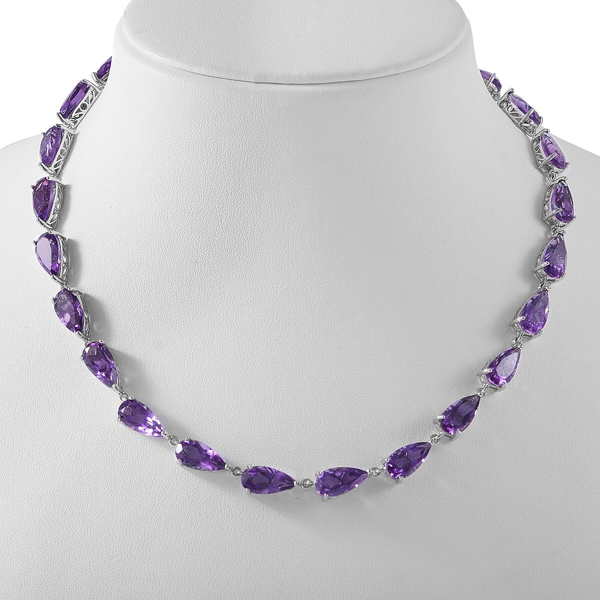 African Amethyst Link Necklace 18 Inches in Platinum Over Sterling Silver 79.50 ctw image number 1