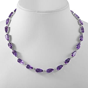 African Amethyst Link Necklace 18 Inches in Platinum Over Sterling Silver 79.50 ctw