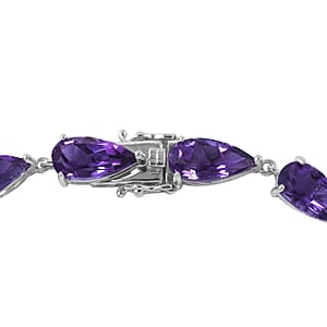 African Amethyst Link Necklace 18 Inches in Platinum Over Sterling Silver 79.50 ctw
