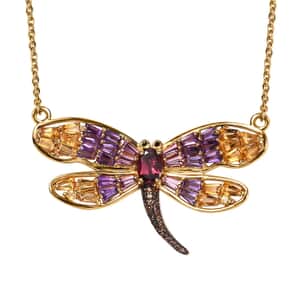 GP Trionfo Collection Premium Orissa Rhodolite Garnet and Multi Gemstone Dragonfly Necklace 18 Inches in Vermeil Yellow Gold Over Sterling Silver 3.00 ctw