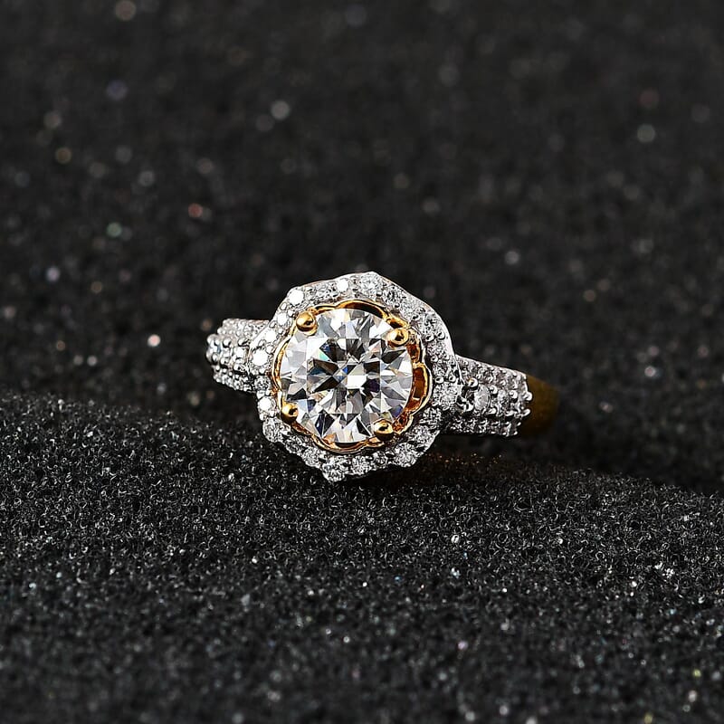 Moissanite Floral Ring in Vermeil Yellow Gold Over Sterling Silver (Size 10.0) 1.80 ctw