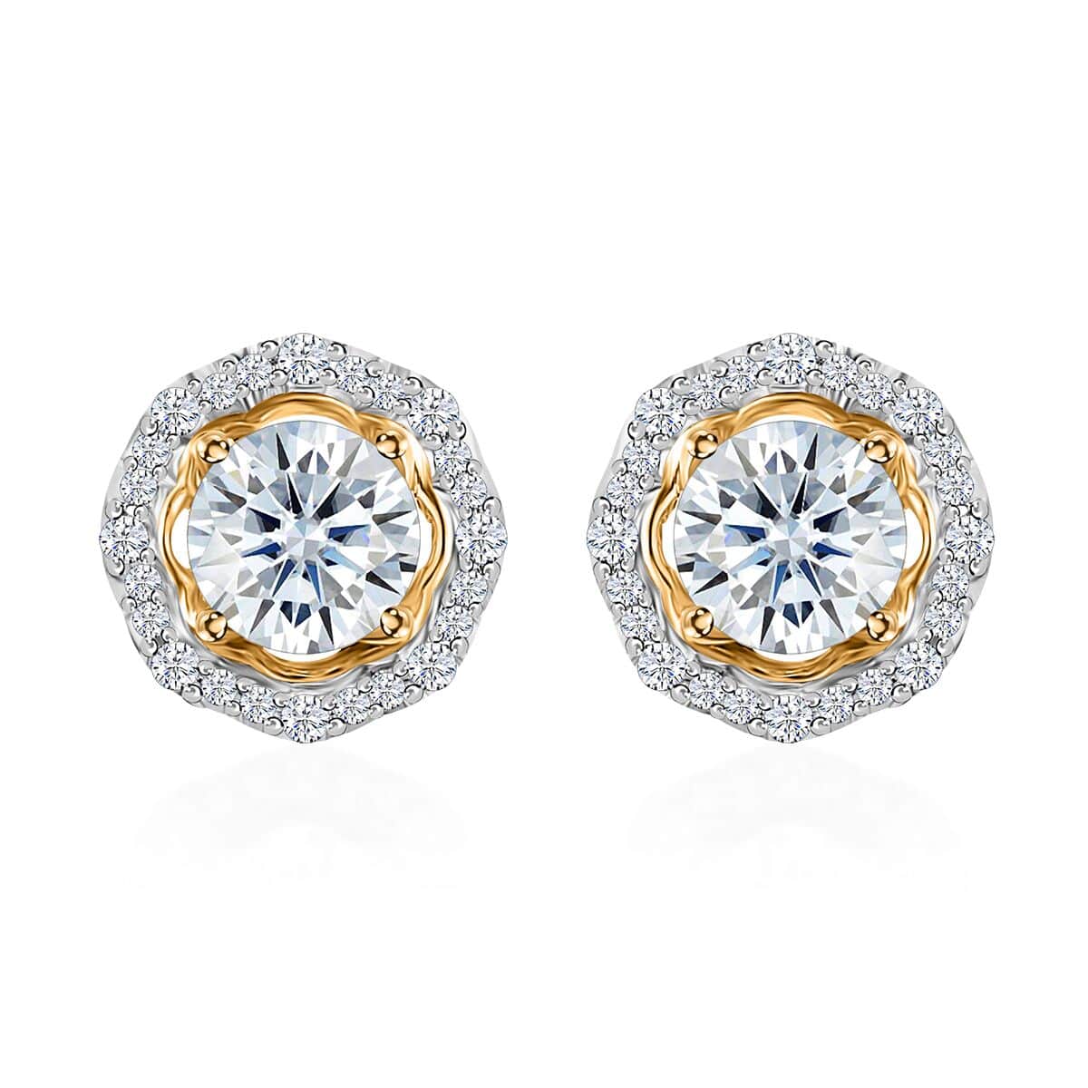 Moissanite Floral Stud Earrings in Vermeil Yellow Gold Over Sterling Silver 1.85 ctw image number 0