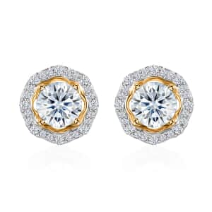 Moissanite Floral Stud Earrings in Vermeil Yellow Gold Over Sterling Silver 1.85 ctw