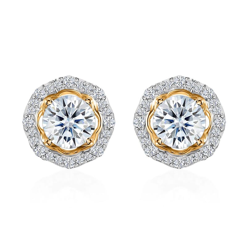 Moissanite 1.85 ctw Floral Stud Earrings in Vermeil Yellow Gold Over Sterling Silver