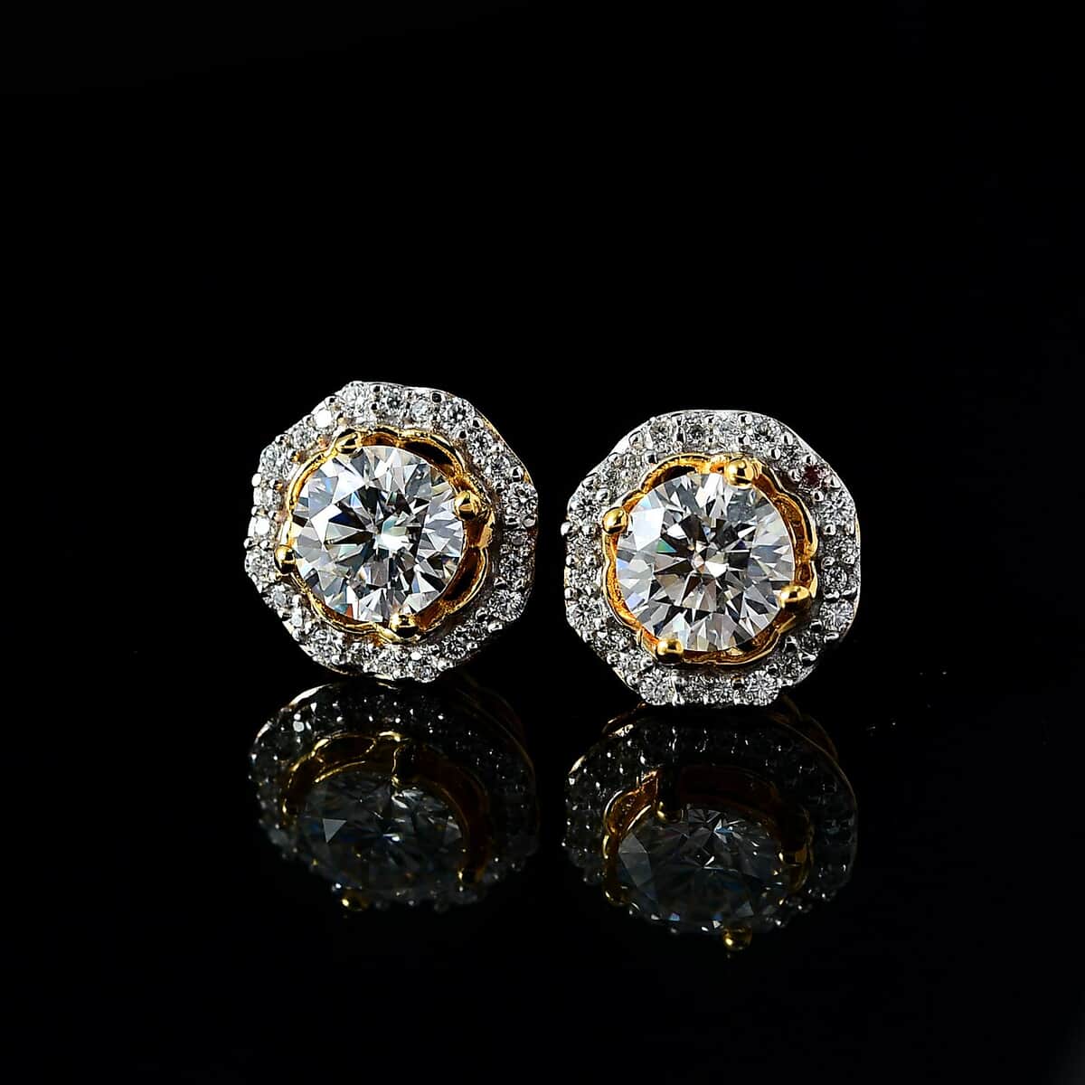 Moissanite Floral Stud Earrings in Vermeil Yellow Gold Over Sterling Silver 1.85 ctw image number 1
