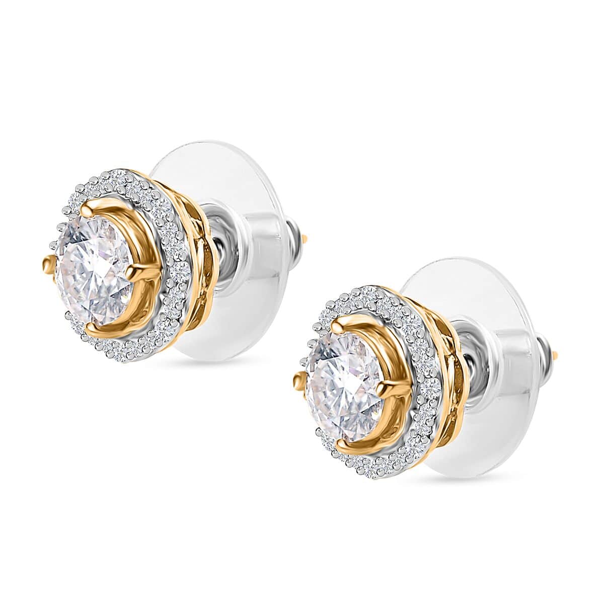 Moissanite Floral Stud Earrings in Vermeil Yellow Gold Over Sterling Silver 1.85 ctw image number 3