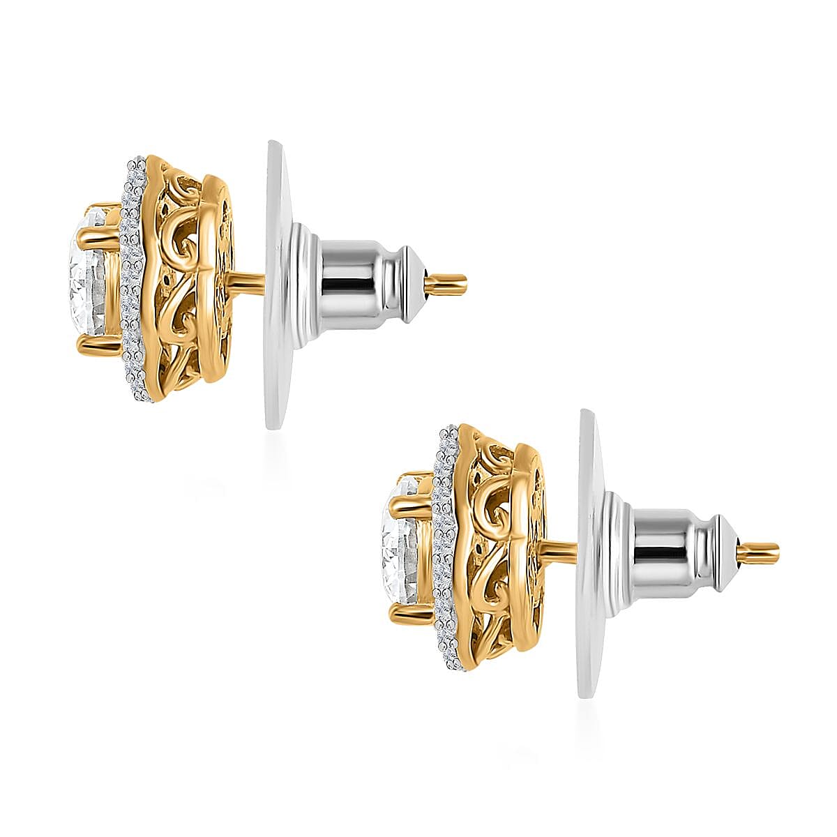 Moissanite 1.85 ctw Floral Stud Earrings in Vermeil Yellow Gold Over Sterling Silver