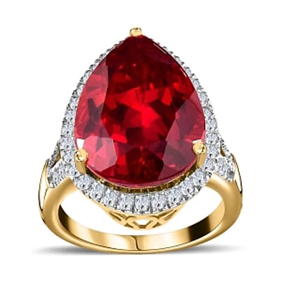 Lab Created Padparadscha Sapphire and White Zircon 16.76 ctw Ring in Vermeil Yellow Gold Over Sterling Silver (Size 10)