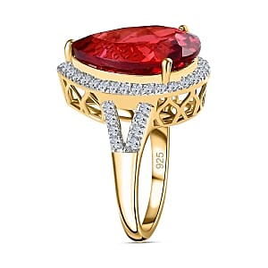 Lab Created Padparadscha Sapphire and White Zircon 16.76 ctw Ring in Vermeil Yellow Gold Over Sterling Silver (Size 10)