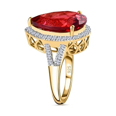 Lab Created Padparadscha Sapphire and White Zircon 16.76 ctw Ring in Vermeil Yellow Gold Over Sterling Silver (Size 10)
