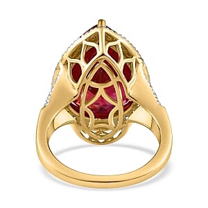 Lab Created Padparadscha Sapphire and White Zircon 16.76 ctw Ring in Vermeil Yellow Gold Over Sterling Silver (Size 10)