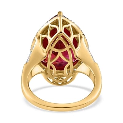 Lab Created Padparadscha Sapphire and White Zircon 16.76 ctw Ring in Vermeil Yellow Gold Over Sterling Silver (Size 10)