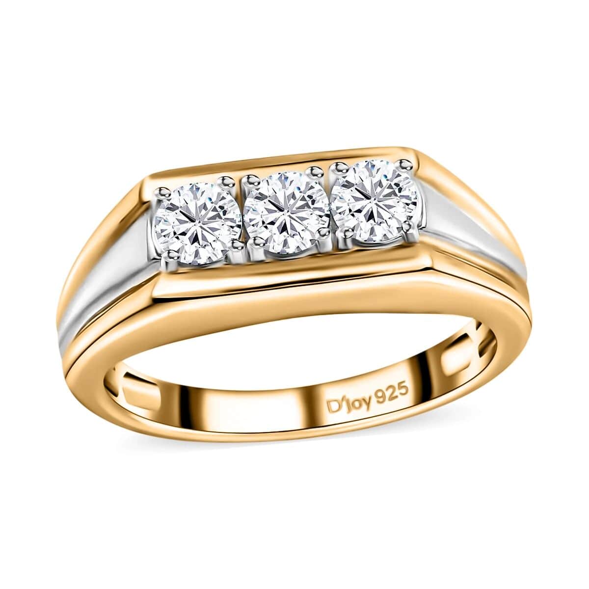 Moissanite Men's Ring in Platinum and Vermeil Yellow Gold Over Sterling Silver (Size 10.0) 0.65 ctw image number 0