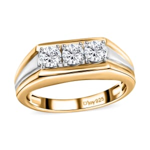 Moissanite Men's Ring in Platinum and Vermeil Yellow Gold Over Sterling Silver (Size 10.0) 0.65 ctw
