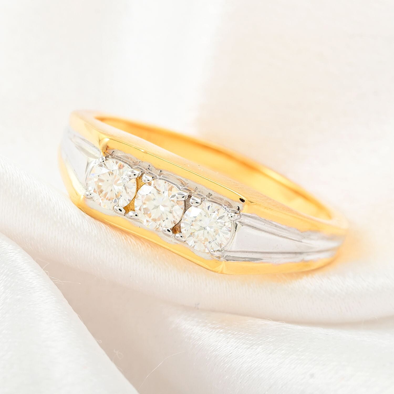 Moissanite Men's Ring in Platinum and Vermeil Yellow Gold Over Sterling Silver (Size 10.0) 0.65 ctw