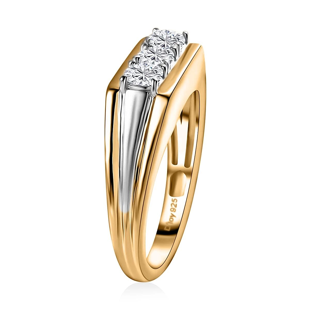 Moissanite Men's Ring in Platinum and Vermeil Yellow Gold Over Sterling Silver (Size 10.0) 0.65 ctw