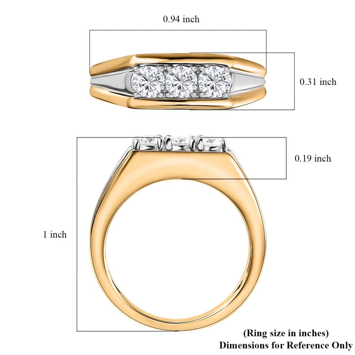 Moissanite Men's Ring in Platinum and Vermeil Yellow Gold Over Sterling Silver (Size 10.0) 0.65 ctw image number 5