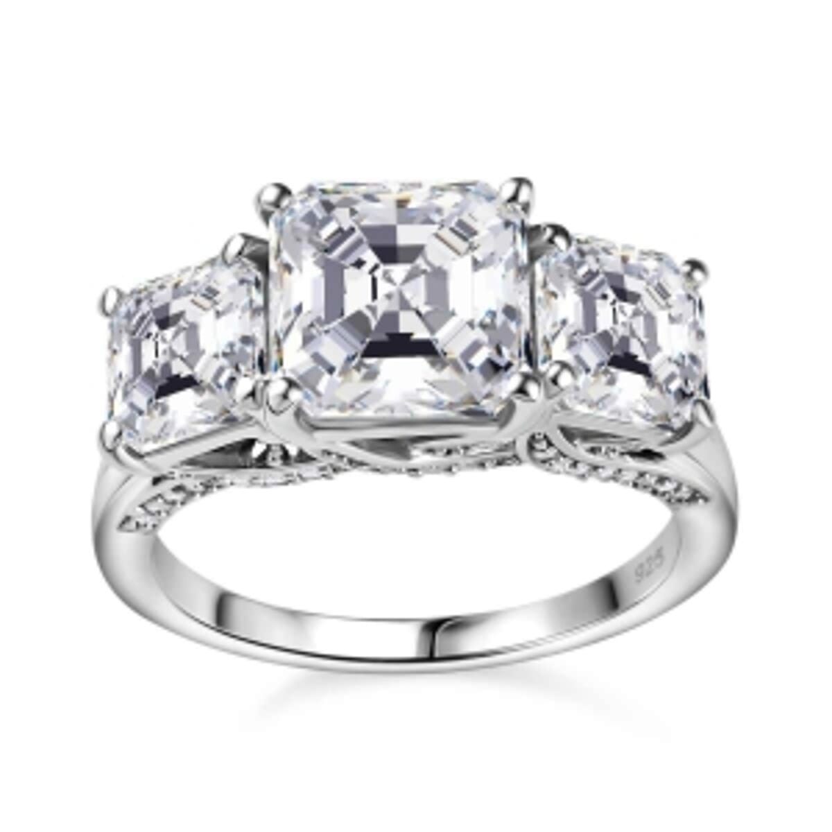 Moissanite 4.76 ctw Ring in Platinum Over Sterling Silver (Size 10) image number 3