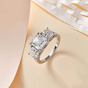 Moissanite 4.76 ctw Ring in Platinum Over Sterling Silver (Size 10)