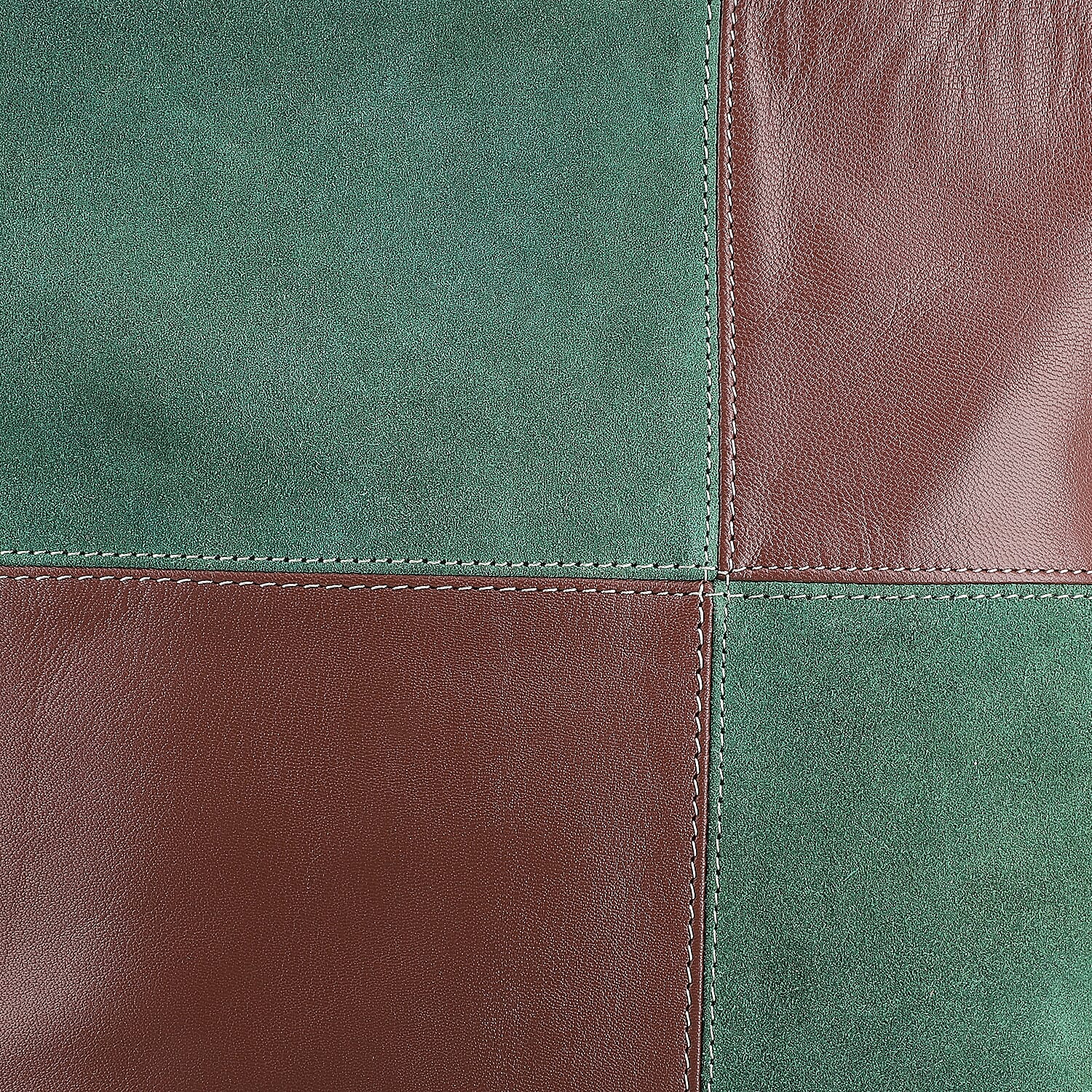 Brown and Green Genuine Leather Embellishment Tote Bag