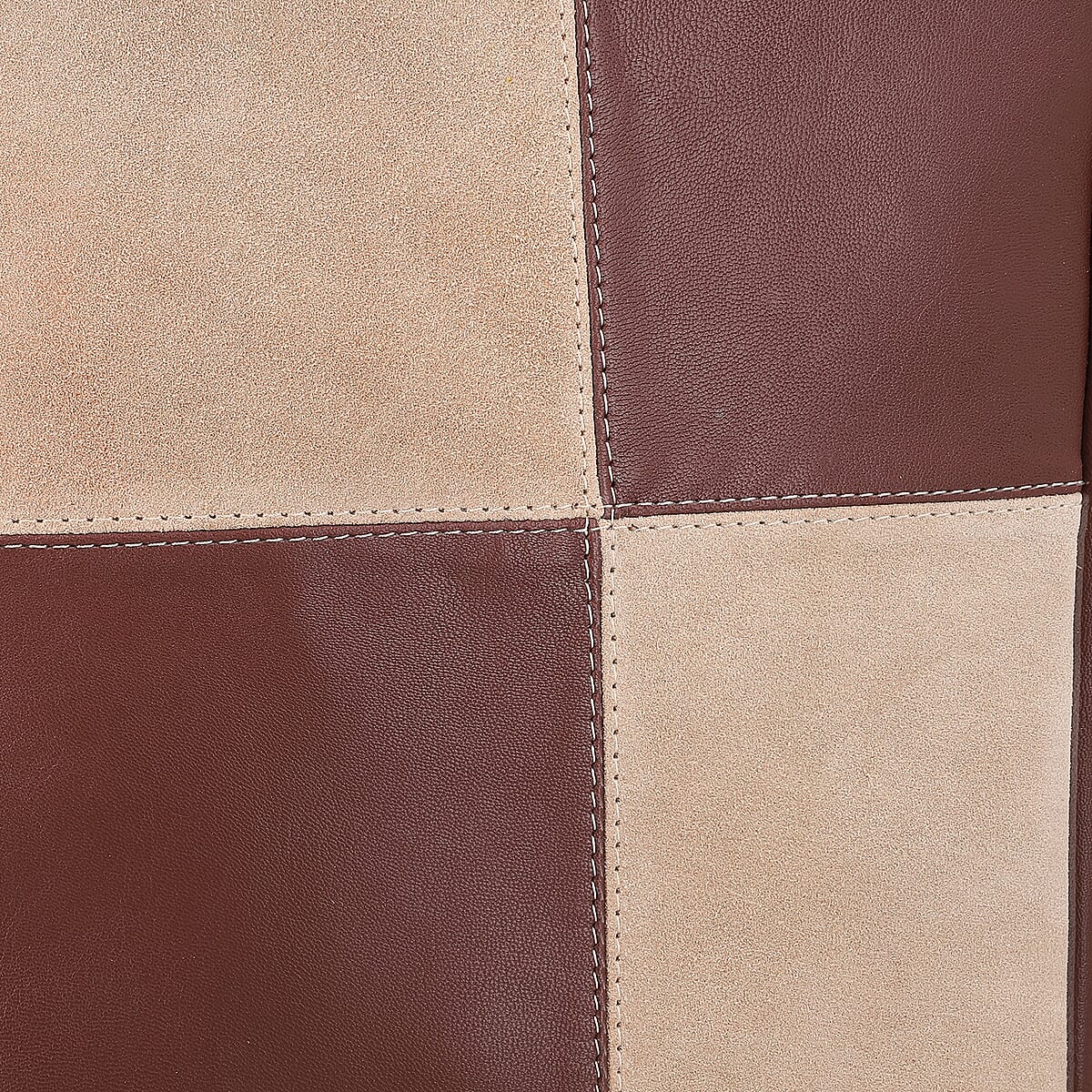 Beige and Mustard Genuine Leather Embellishment Tote Bag image number 8