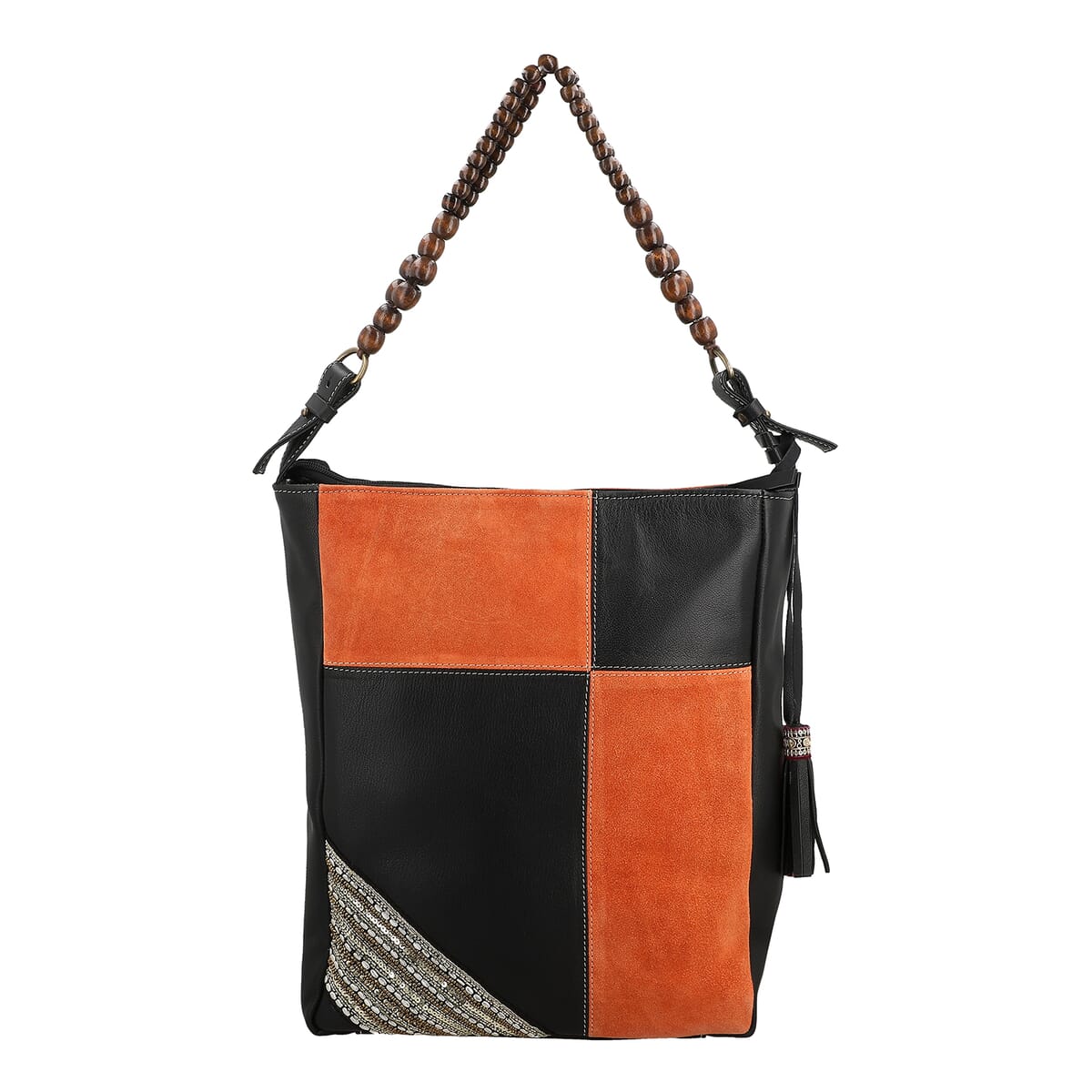 Brown and Dark Tan Genuine Leather Embellishment Tote Bag image number 0