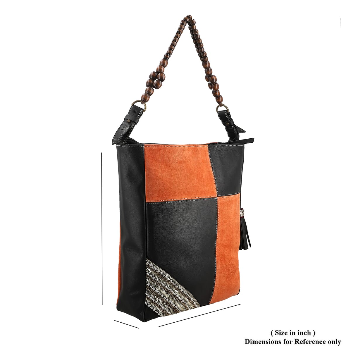 Brown and Dark Tan Genuine Leather Embellishment Tote Bag image number 3