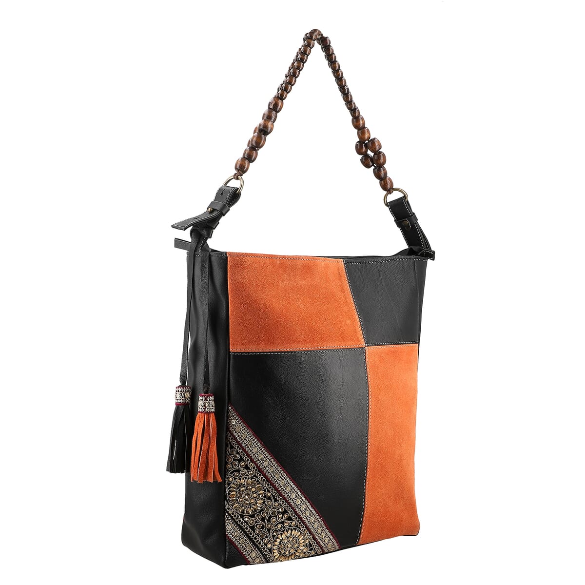 Brown and Dark Tan Genuine Leather Embellishment Tote Bag image number 5