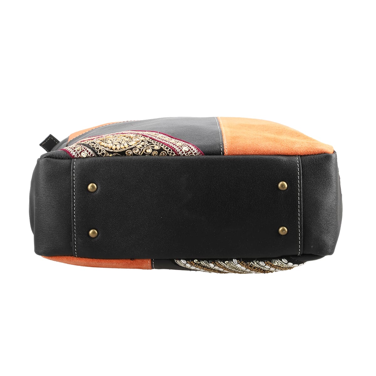 Brown and Dark Tan Genuine Leather Embellishment Tote Bag image number 6