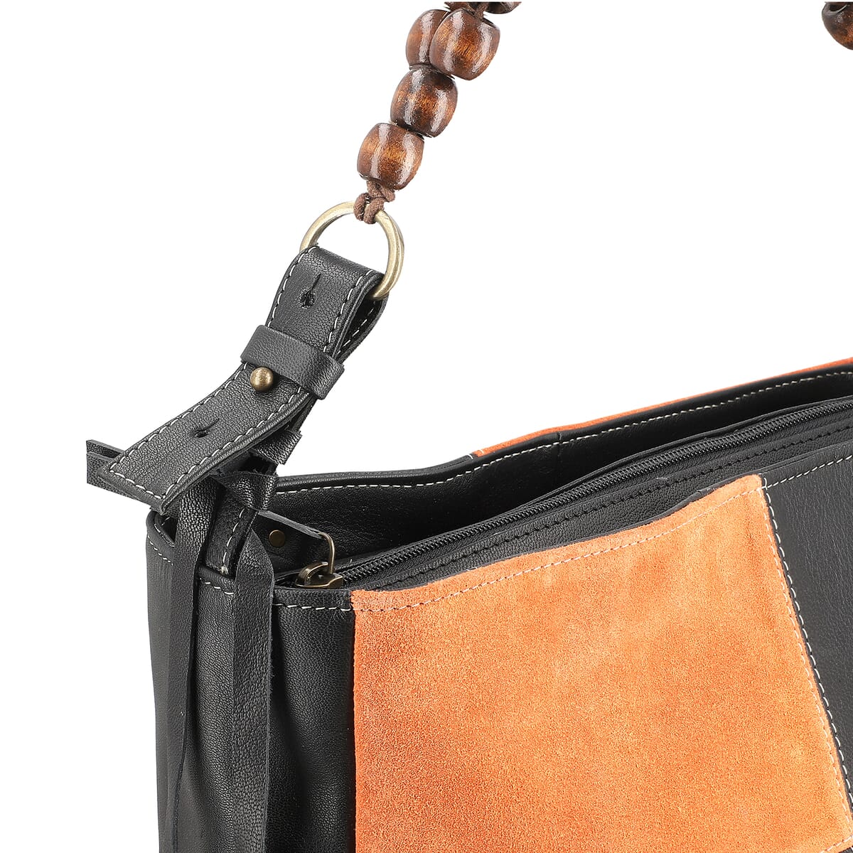Brown and Dark Tan Genuine Leather Embellishment Tote Bag image number 9