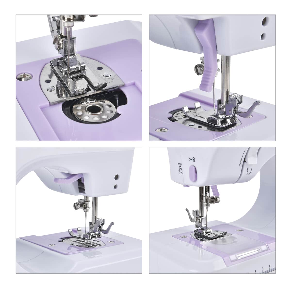 Purple Mini Multifunctional Household Sewing Machine with Template and Sewing Kit image number 4