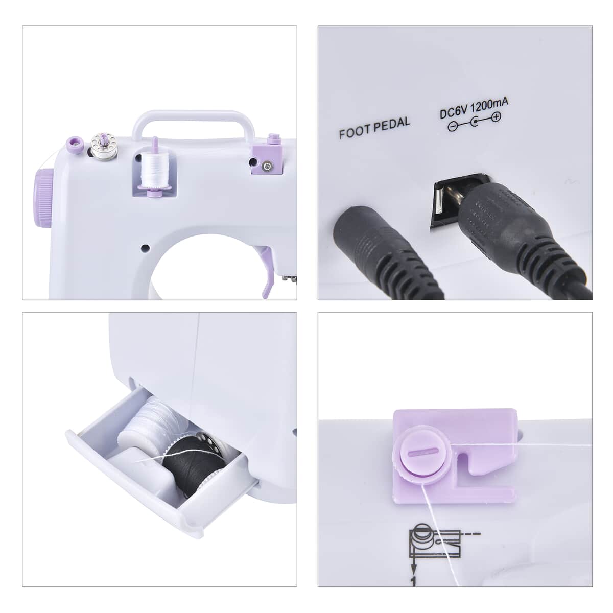 Purple Mini Multifunctional Household Sewing Machine with Template and Sewing Kit image number 5