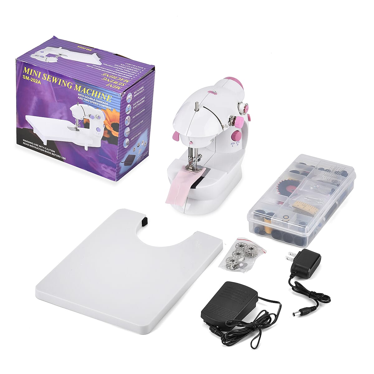 Portable Electric Sewing Machine with Extension Table and Sewing Kit, Dual Speed Mini Sewing Machine for Beginners- Pink image number 0