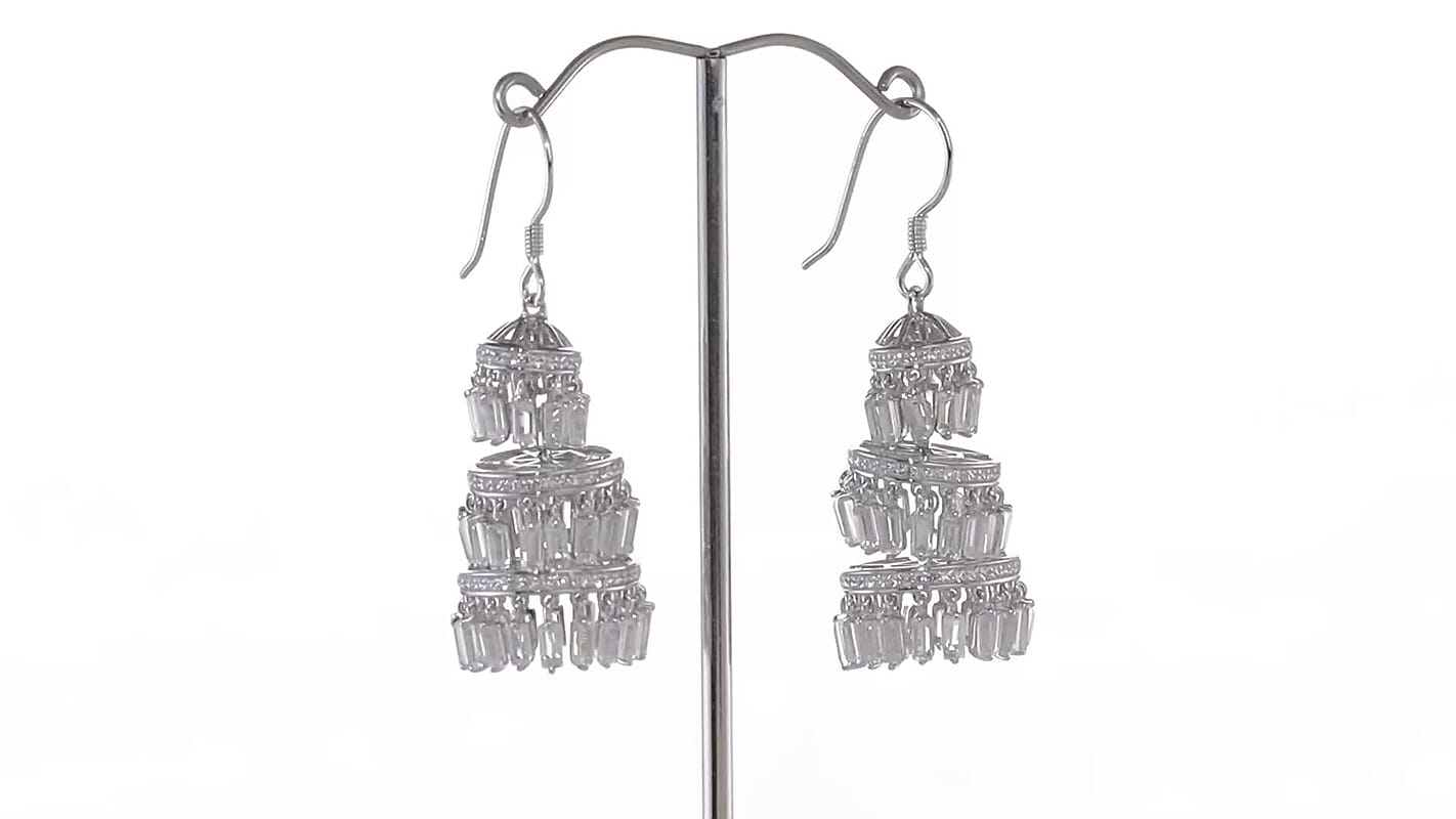 White Topaz Earrings in Rhodium Over Sterling Silver 18.85 ctw