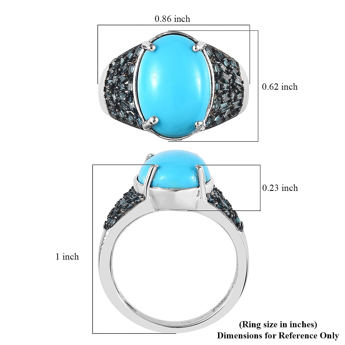 Premium Sleeping Beauty Turquoise and Blue Diamond Ring in Platinum Over Sterling Silver (Size 10.0) 5.75 ctw