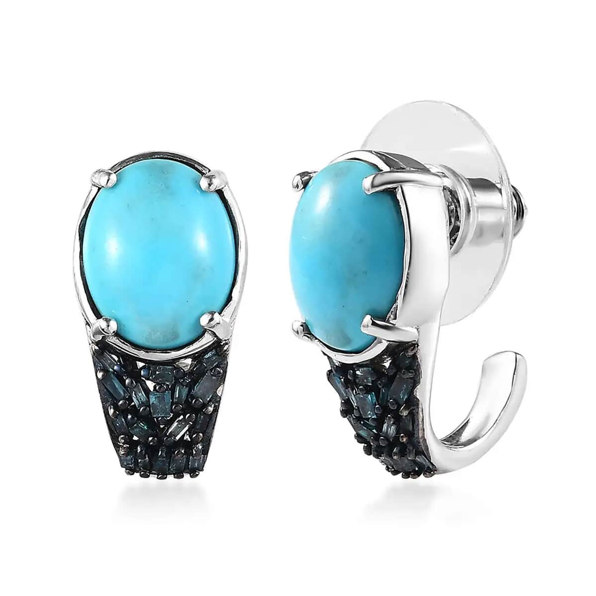 Premium Sleeping Beauty Turquoise and Blue Diamond Earrings in Platinum Over Sterling Silver 4.40 ctw image number 0