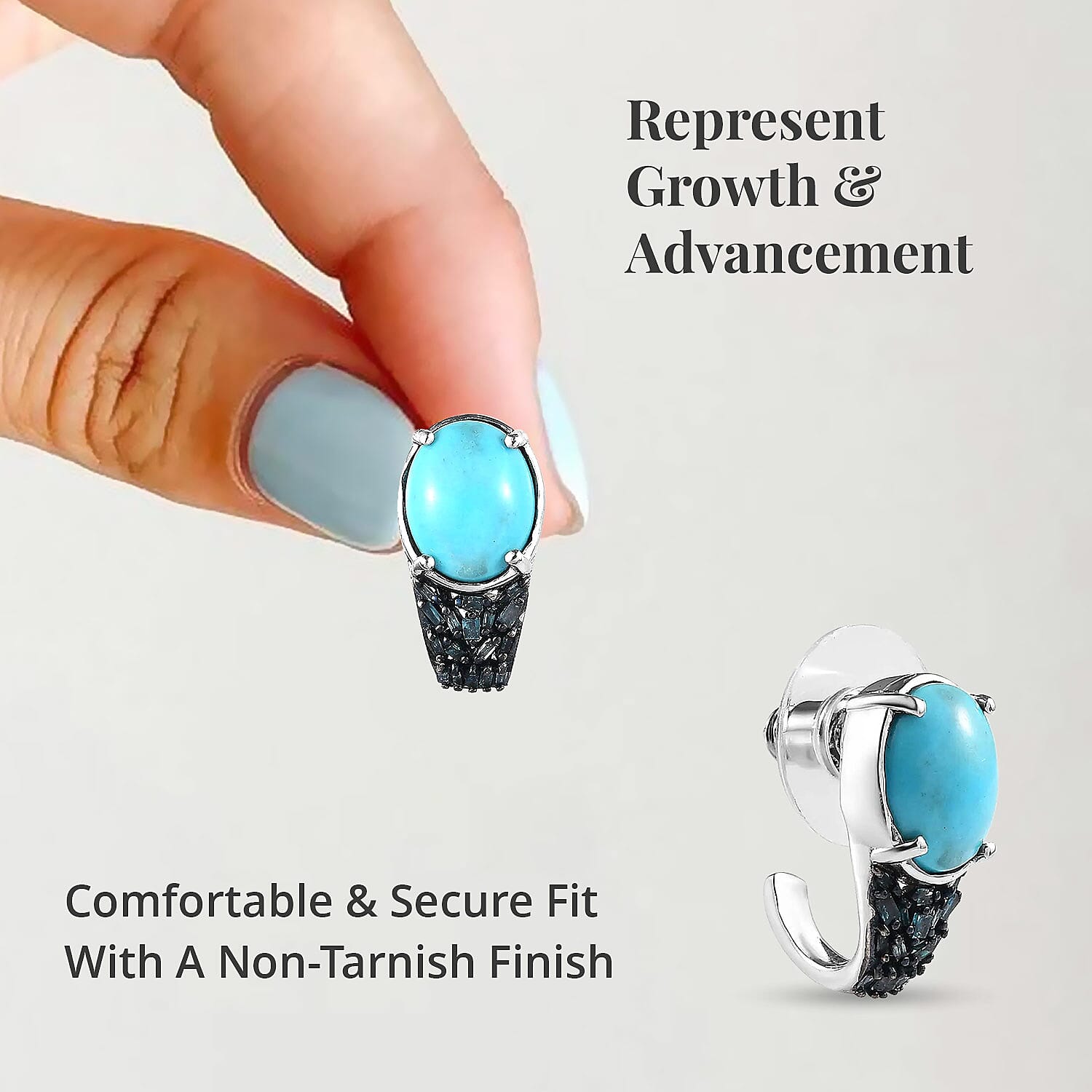 Premium Sleeping Beauty Turquoise and Blue Diamond J-Hoop Earrings in Platinum Over Sterling Silver 4.40 ctw