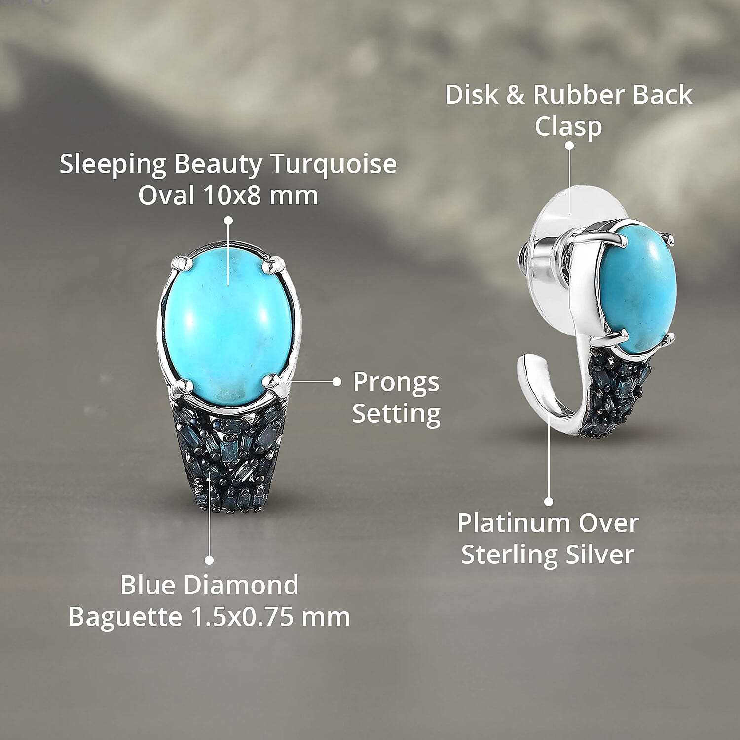 Premium Sleeping Beauty Turquoise and Blue Diamond J-Hoop Earrings in Platinum Over Sterling Silver 4.40 ctw