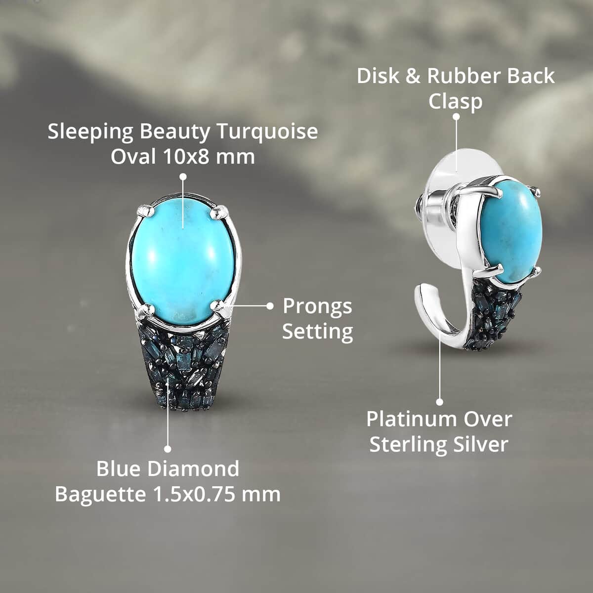 Premium Sleeping Beauty Turquoise and Blue Diamond Earrings in Platinum Over Sterling Silver 4.40 ctw image number 4