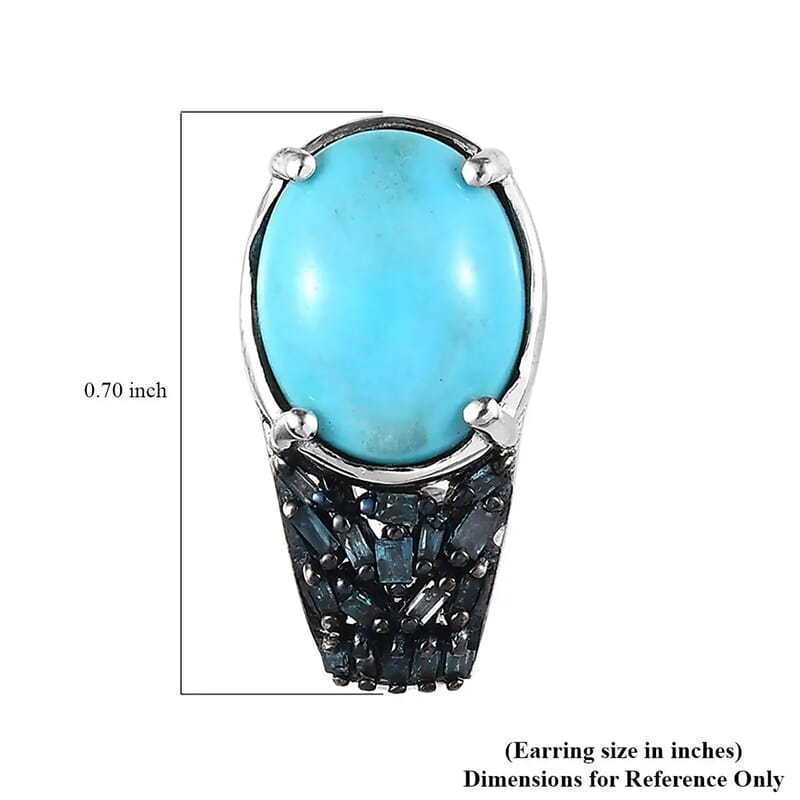 Premium Sleeping Beauty Turquoise and Blue Diamond J-Hoop Earrings in Platinum Over Sterling Silver 4.40 ctw