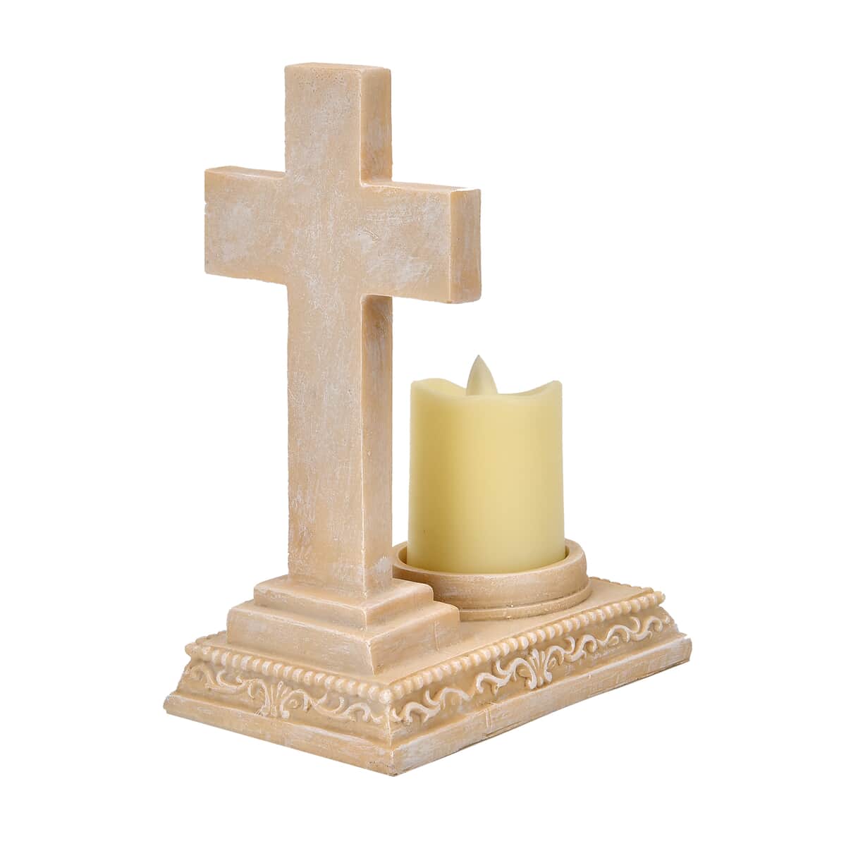 Resin Crucifix Standing Cross Decor with Flameless LED Candle (Powered by CR2032 Lithium Cell Battery) image number 3