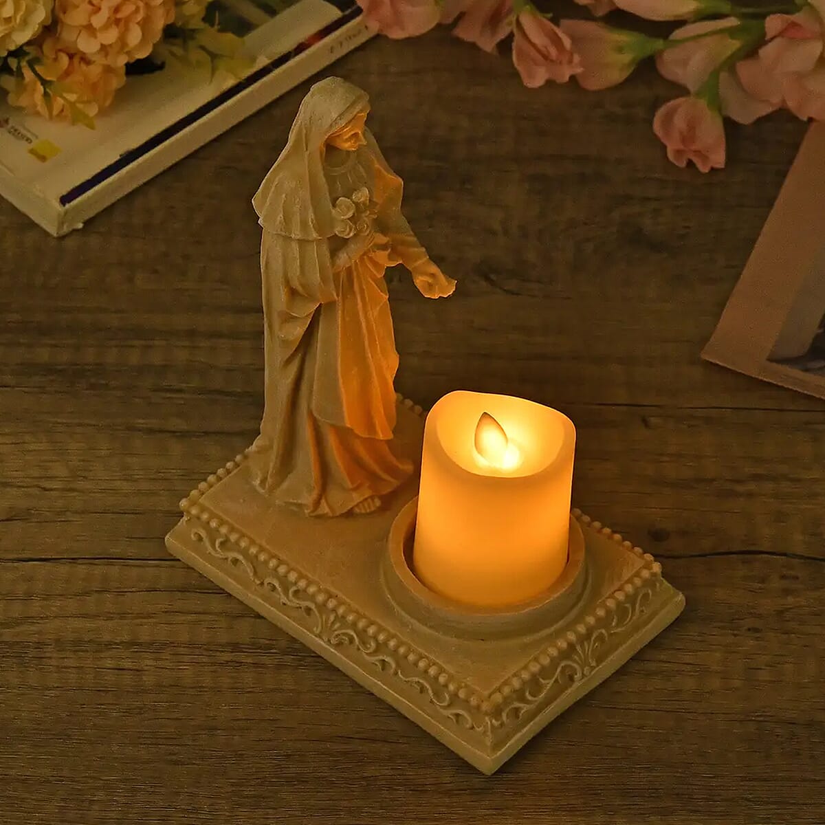 Resin Lady of Lourdes Decor with Flameless LED Candle (Powered by CR2032 Lithium Cell Battery) image number 1