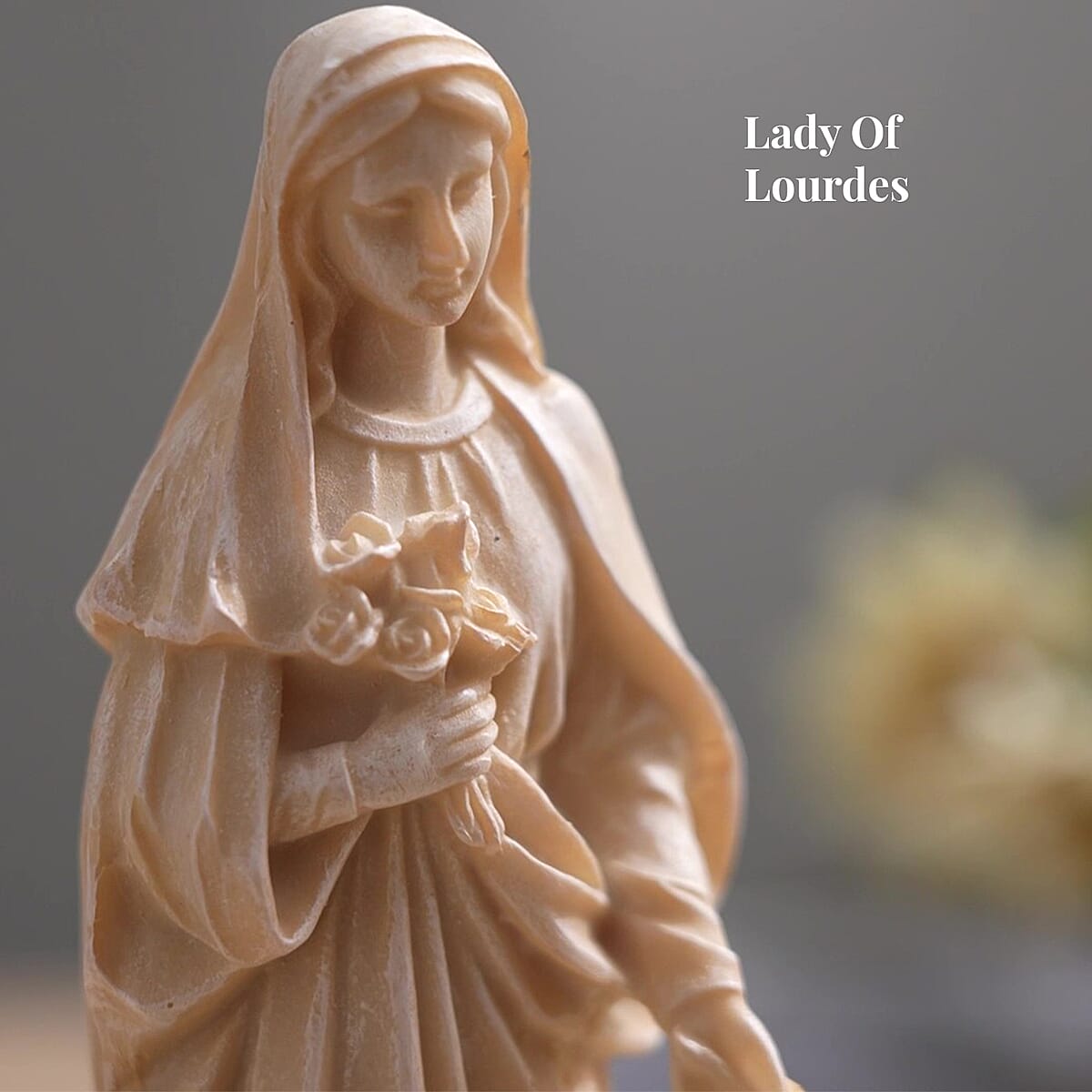 Resin Lady of Lourdes Decor with Flameless LED Candle (Powered by CR2032 Lithium Cell Battery) image number 3
