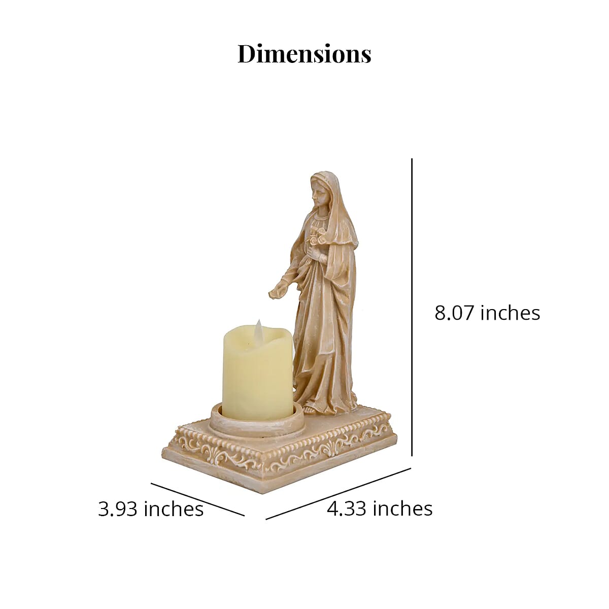 Resin Lady of Lourdes Decor with Flameless LED Candle (Powered by CR2032 Lithium Cell Battery) image number 5