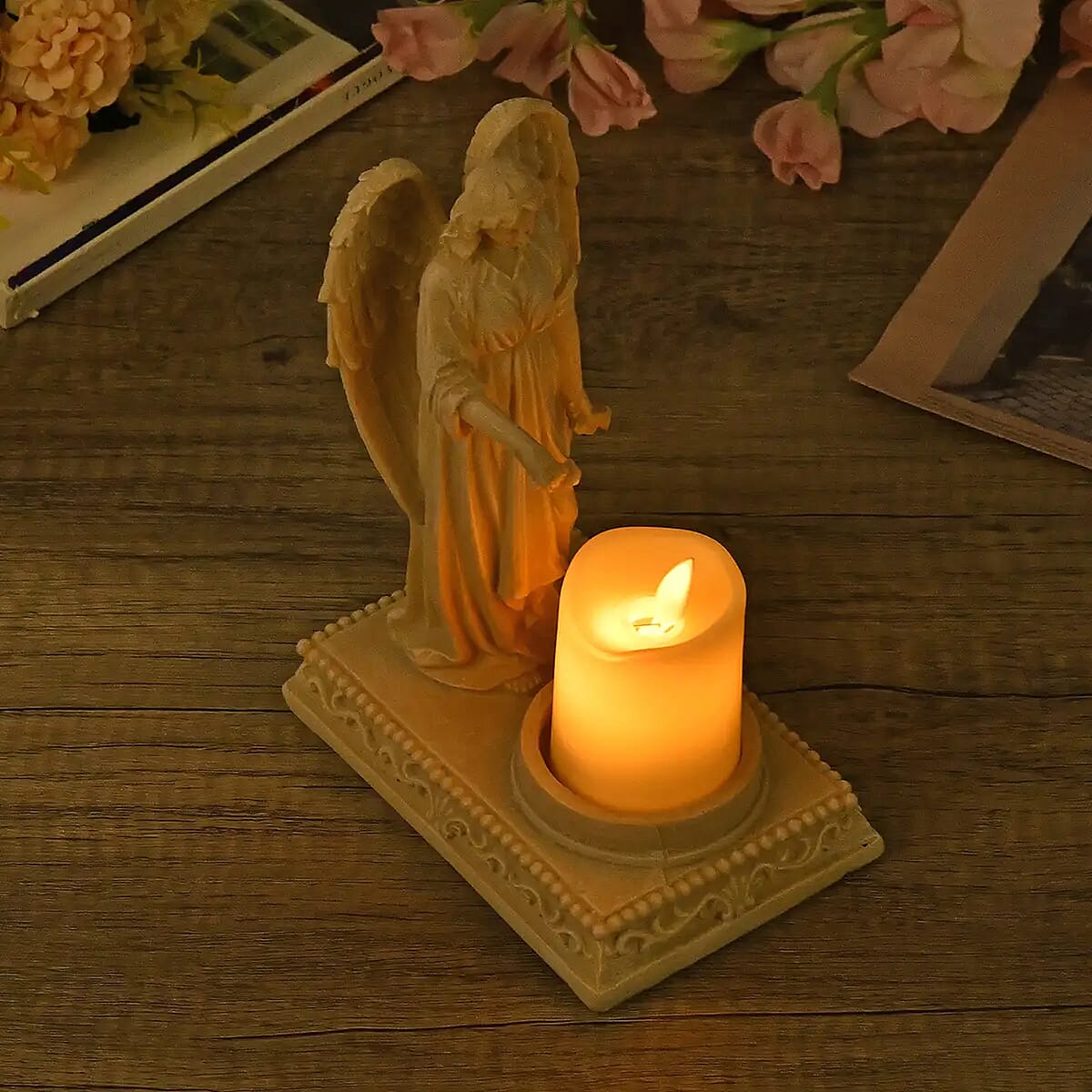 Resin Praying Angel Decor with Flameless LED Candle (Powered by CR2032 Lithium Cell Battery) image number 1