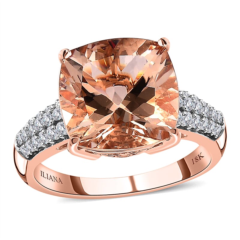 18K Rose Gold AAA Marropino Morganite, Diamond (G-H, SI) Ring (Size 8.0) 6.65 ctw