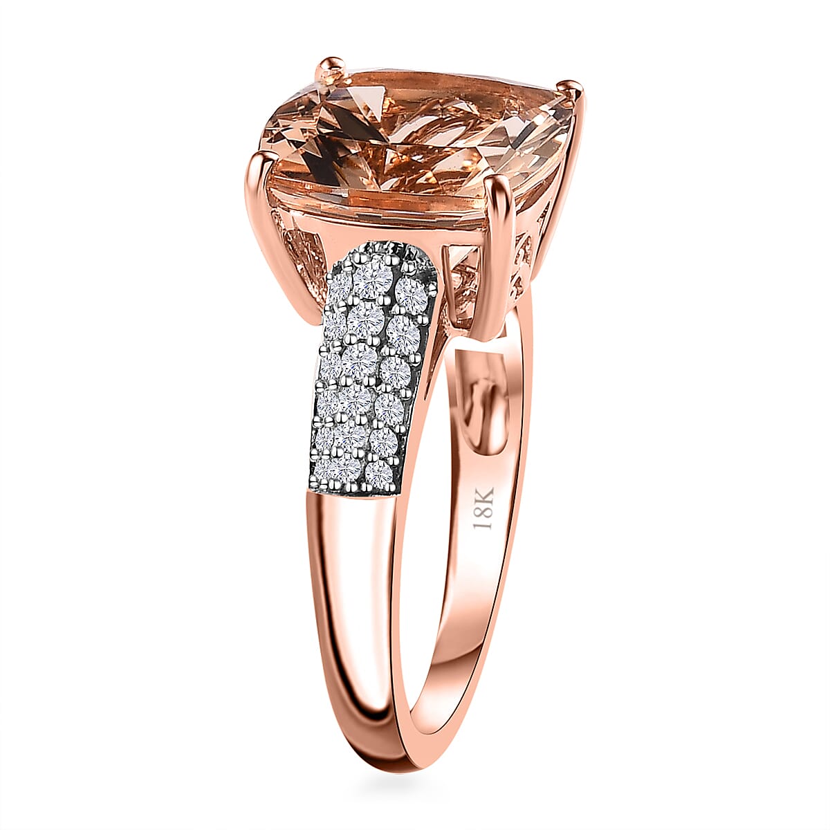 18K Rose Gold AAA Marropino Morganite, Diamond (G-H, SI) Ring (Size 8.0) 6.65 ctw image number 3
